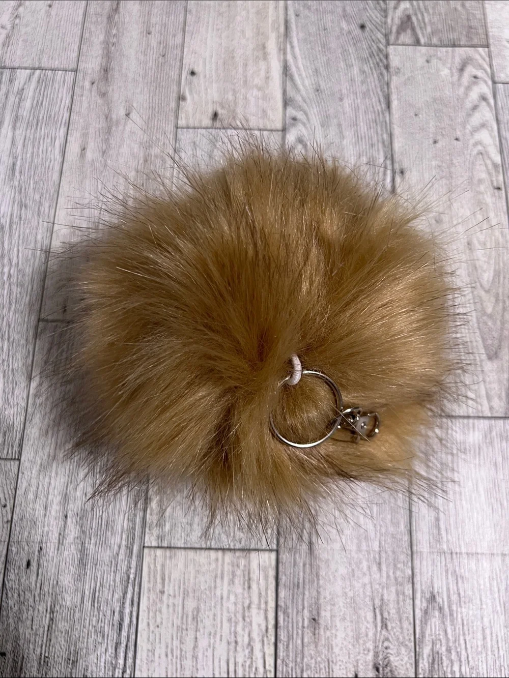 Large 5 inch Light Brown Faux Fur Pom Keychain - Purse Charm Women Accessories